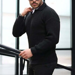 Polo Waffle Knit Pullover // Black (L)