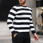 Crewneck Striped Knit Pullover // Black (XL)