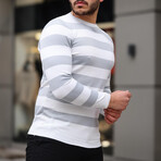 Crewneck Striped Knit Pullover // Gray (L)