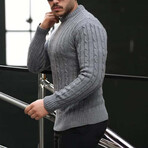 Crewneck Cable Knit Pullover // Gray (XL)