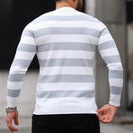 Crewneck Striped Knit Pullover // Gray (L)
