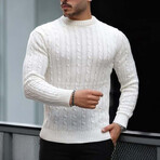 Crewneck Cable Knit Pullover // White (M)