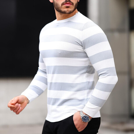 Crewneck Striped Knit Pullover // Gray (S)