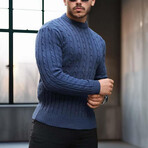 Crewneck Cable Knit Pullover // Indigo (M)