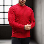 Crewneck Cable Knit Pullover // Red (XL)