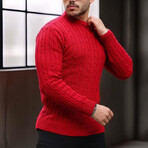 Crewneck Cable Knit Pullover // Red (XL)
