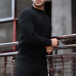 Crewneck Waffle Knit Pullover // Black (XL)