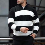 Quarter-Zip Knit Striped Pullover // Black (L)