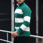 Quarter-Zip Knit Striped Pullover // Green (M)