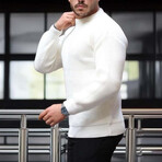 Crewneck Waffle Knit Pullover // White (XL)