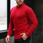 Crewneck Cable Knit Pullover // Red (XL)