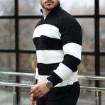 Quarter-Zip Knit Striped Pullover // Black (L)
