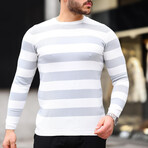 Crewneck Striped Knit Pullover // Gray (L)