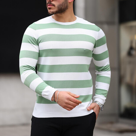 Crewneck Striped Knit Pullover // Green (S)