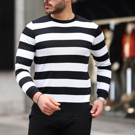 Crewneck Striped Knit Pullover // Black (S)