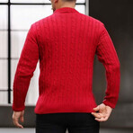Crewneck Cable Knit Pullover // Red (XL)