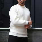 Crewneck Waffle Knit Pullover // White (XL)