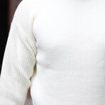 Crewneck Waffle Knit Pullover // White (XL)