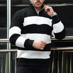 Quarter-Zip Knit Striped Pullover // Black (L)