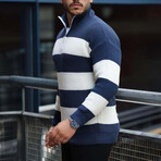 Quarter-Zip Knit Striped Pullover // Indigo (M)