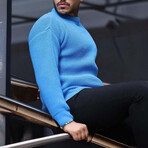 Crewneck Waffle Knit Pullover // Light Blue (XL)