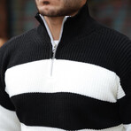 Quarter-Zip Knit Striped Pullover // Black (L)