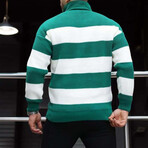Quarter-Zip Knit Striped Pullover // Green (M)