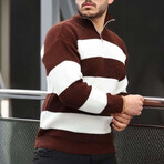 Quarter-Zip Knit Striped Pullover // Brown (XL)
