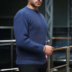 Crewneck Waffle Knit Pullover // Indigo (M)