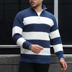 Quarter-Zip Knit Striped Pullover // Indigo (M)