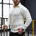 Polo Waffle Knit Pullover // White (L)