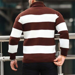 Quarter-Zip Knit Striped Pullover // Brown (XL)