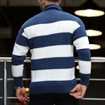 Quarter-Zip Knit Striped Pullover // Indigo (M)