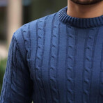 Crewneck Cable Knit Pullover // Indigo (M)
