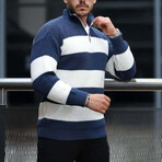 Quarter-Zip Knit Striped Pullover // Indigo (M)