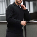 Polo Waffle Knit Pullover // Black (L)