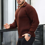 Polo Waffle Knit Pullover // Brown (L)
