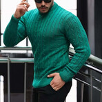 Crewneck Cable Knit Pullover // Green (XL)