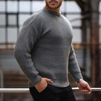 Crewneck Waffle Knit Pullover // Gray (L)