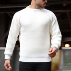 Crewneck Waffle Knit Pullover // White (XL)