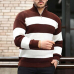 Quarter-Zip Knit Striped Pullover // Brown (XL)