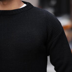 Crewneck Waffle Knit Pullover // Black (XL)