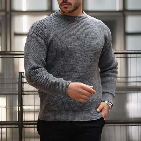 Crewneck Waffle Knit Pullover // Gray (M)