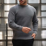 Crewneck Waffle Knit Pullover // Gray (L)