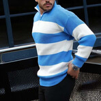 Quarter-Zip Knit Striped Pullover // Blue (XL)