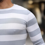 Crewneck Striped Knit Pullover // Gray (L)