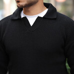 Polo Waffle Knit Pullover // Black (L)