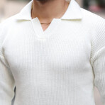 Polo Waffle Knit Pullover // White (L)
