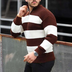 Quarter-Zip Knit Striped Pullover // Brown (XL)