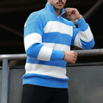 Quarter-Zip Knit Striped Pullover // Blue (XL)